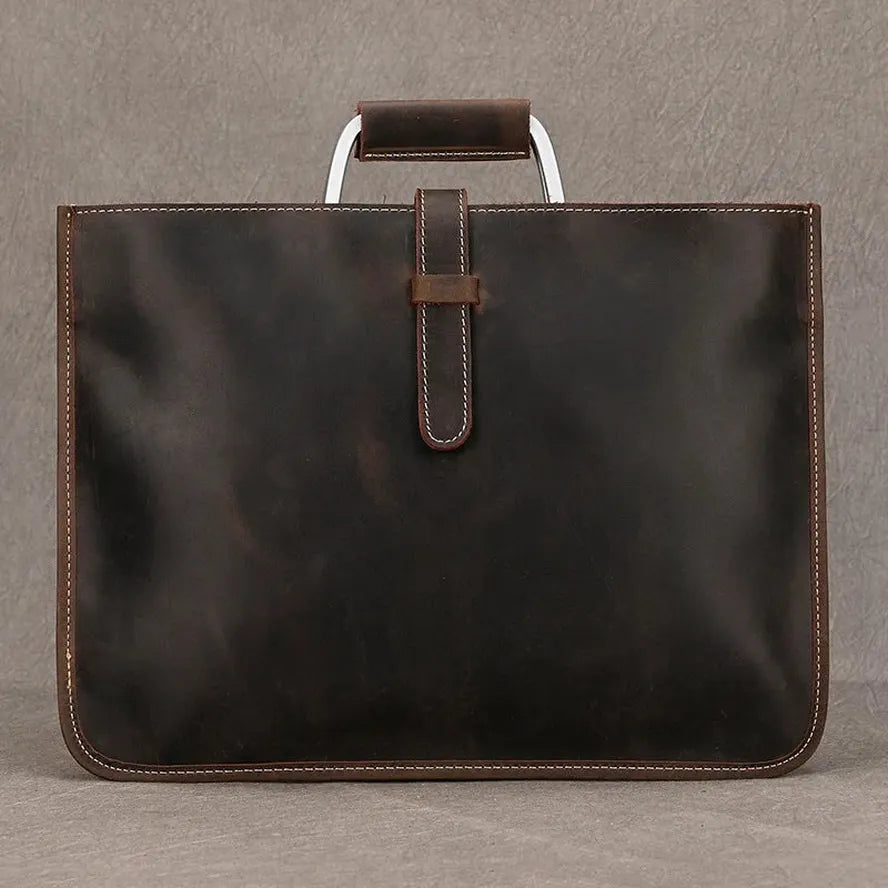 JMT-793034 Genuine Cowhide Leather Ultra-Thin Shoulder Bag - Vintage Briefcase with Zipper Closure