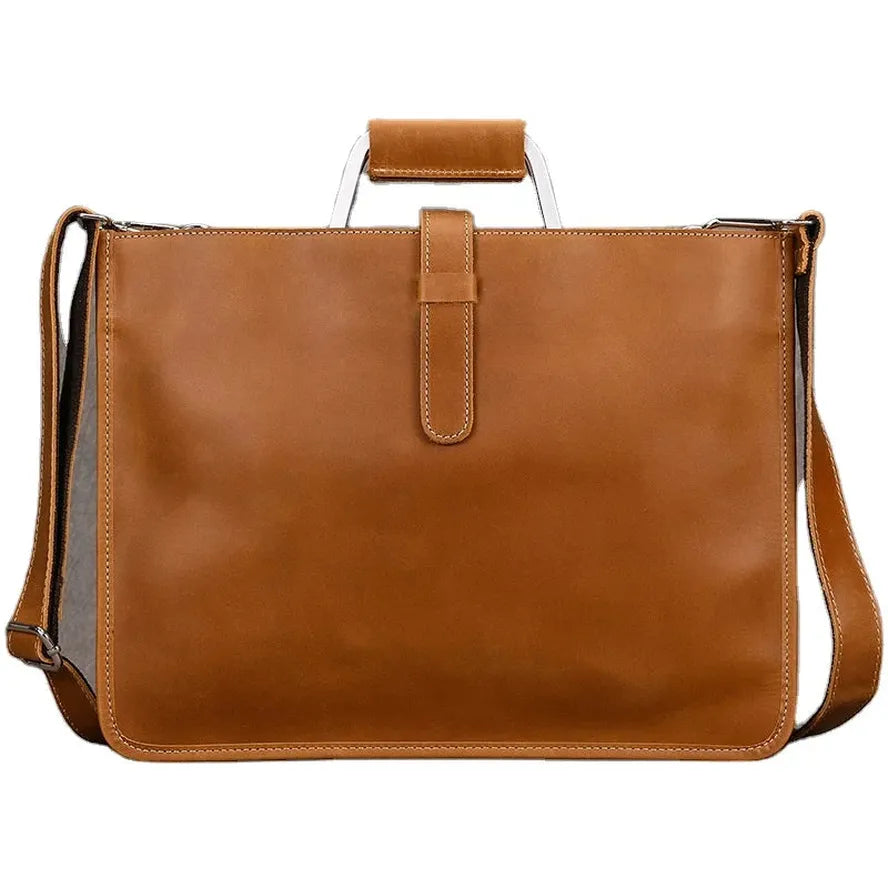 JMT-793034 Genuine Cowhide Leather Ultra-Thin Shoulder Bag - Vintage Briefcase with Zipper Closure