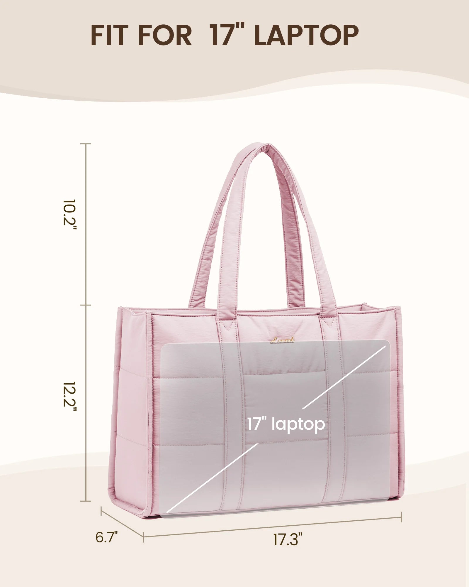 JMT-793098 Quilted Puffer Tote Bag for Work - Lightweight Laptop Briefcase for 15.6 to 17 Inch Computers