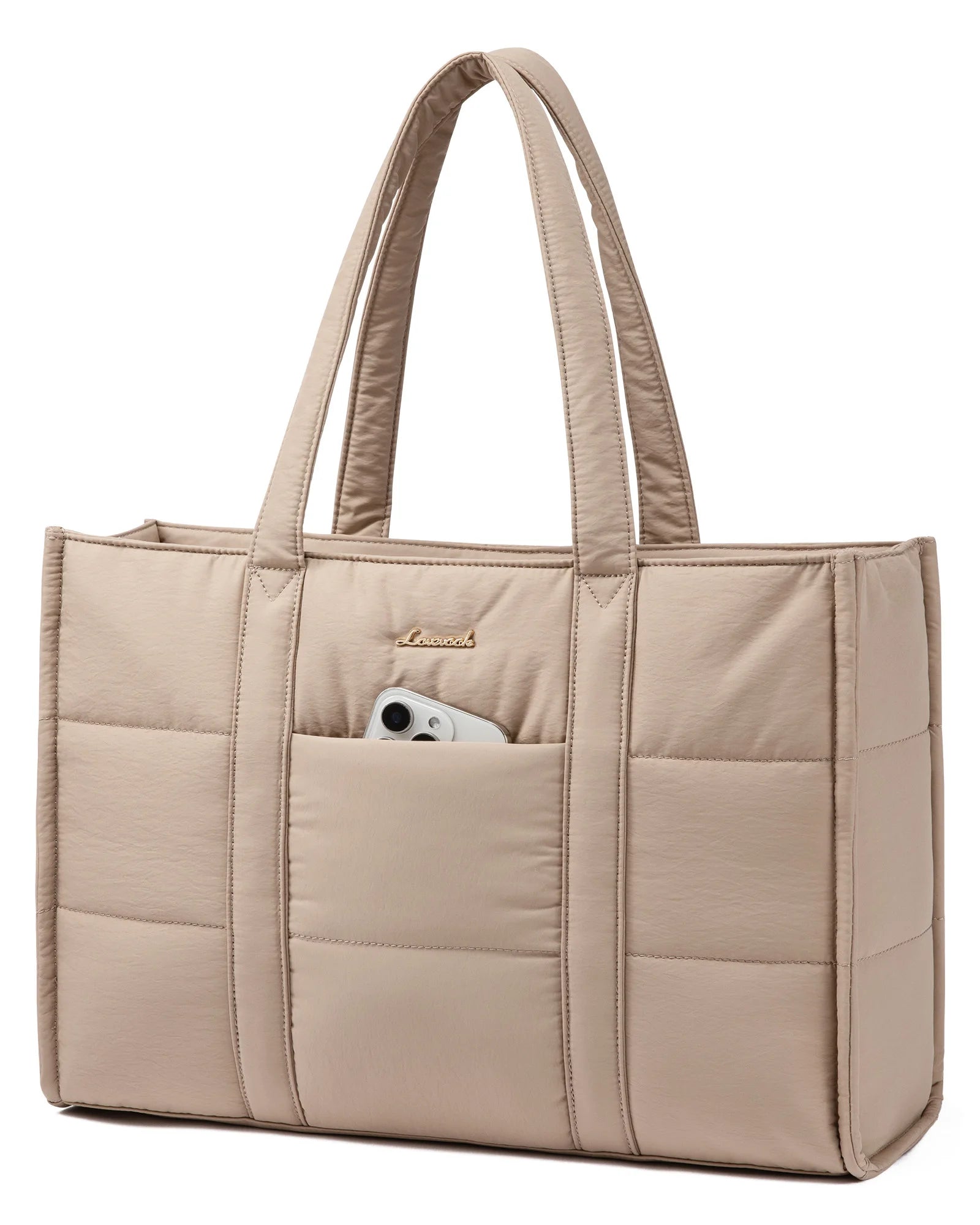 JMT-793098 Quilted Puffer Tote Bag for Work - Lightweight Laptop Briefcase for 15.6 to 17 Inch Computers