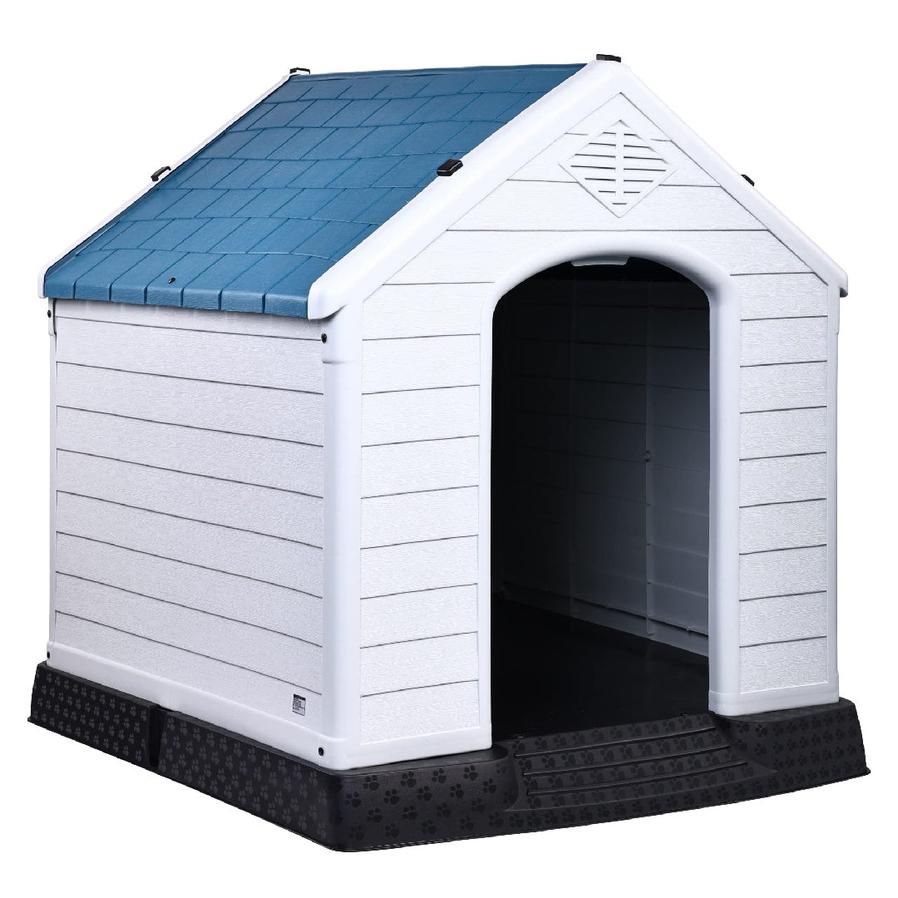 JMT-793290 Durable Insulated Plastic Dog House with Elevated Floor and Ventilation for Small to Large Dogs - 29 Inch, Blue