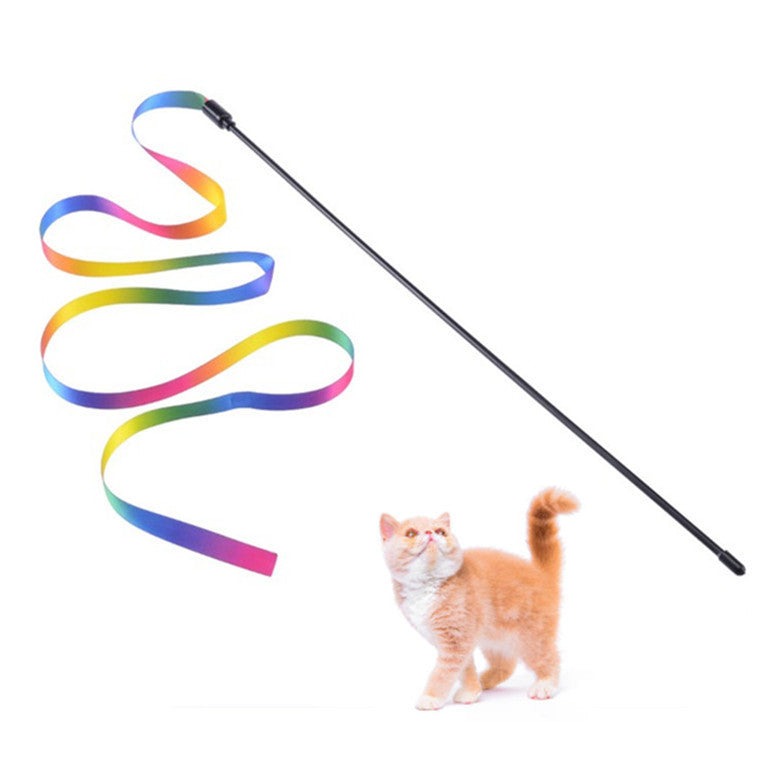 JMT-793418 Rainbow Ribbon Cat Teaser Stick - Interactive Plush Toy for Cats, Available in 60cm and 120cm Lengths