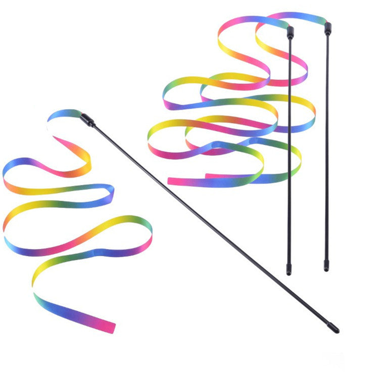 JMT-793418 Rainbow Ribbon Cat Teaser Stick - Interactive Plush Toy for Cats, Available in 60cm and 120cm Lengths