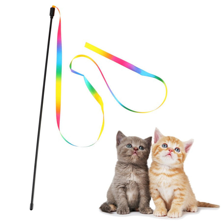 JMT-793418 Rainbow Ribbon Cat Teaser Stick - Interactive Plush Toy for Cats, Available in 60cm and 120cm Lengths