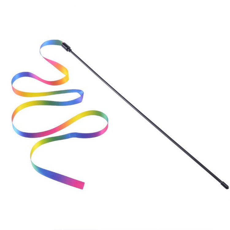 JMT-793418 Rainbow Ribbon Cat Teaser Stick - Interactive Plush Toy for Cats, Available in 60cm and 120cm Lengths