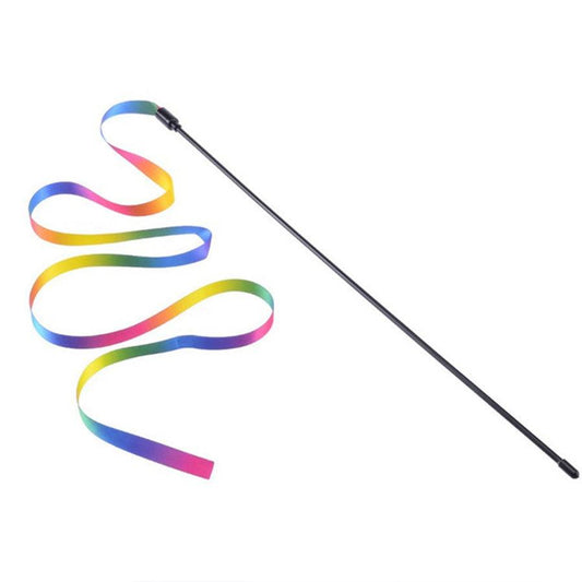 JMT-793418 Rainbow Ribbon Cat Teaser Stick - Interactive Plush Toy for Cats, Available in 60cm and 120cm Lengths