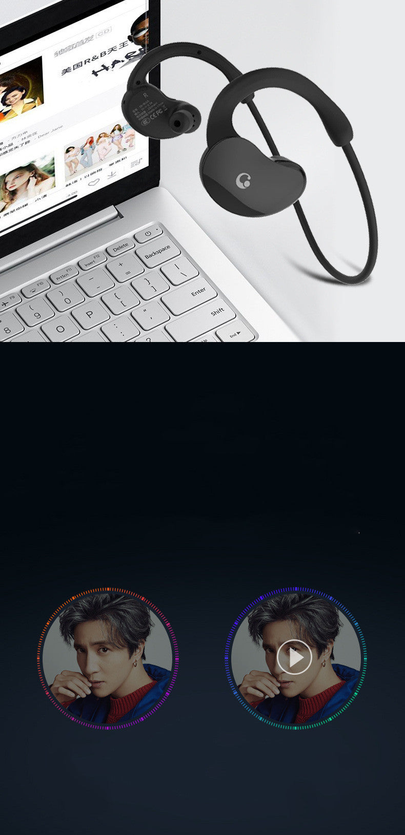 JMT-793418 Two-in-One Bluetooth Headset with 32GB Built-In Storage, Sports Music Ear-Mounted Design, Stereo Sound, Voice Control and Call Function