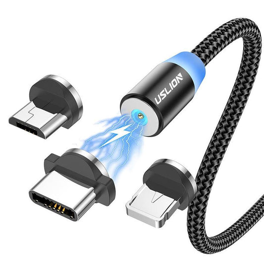JMT-793610 Three-in-One Magnetic Data Cable - 1m & 2m Options, 8PIN, Micro USB, Type-C, Multiple Colors