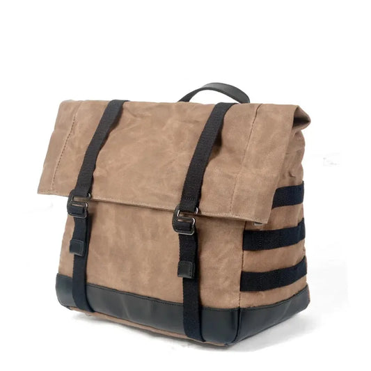 JMT-793802 Leather and Waxed Cotton Canvas Motorcycle Saddle Bags - Vintage Style Throw Over Panniers