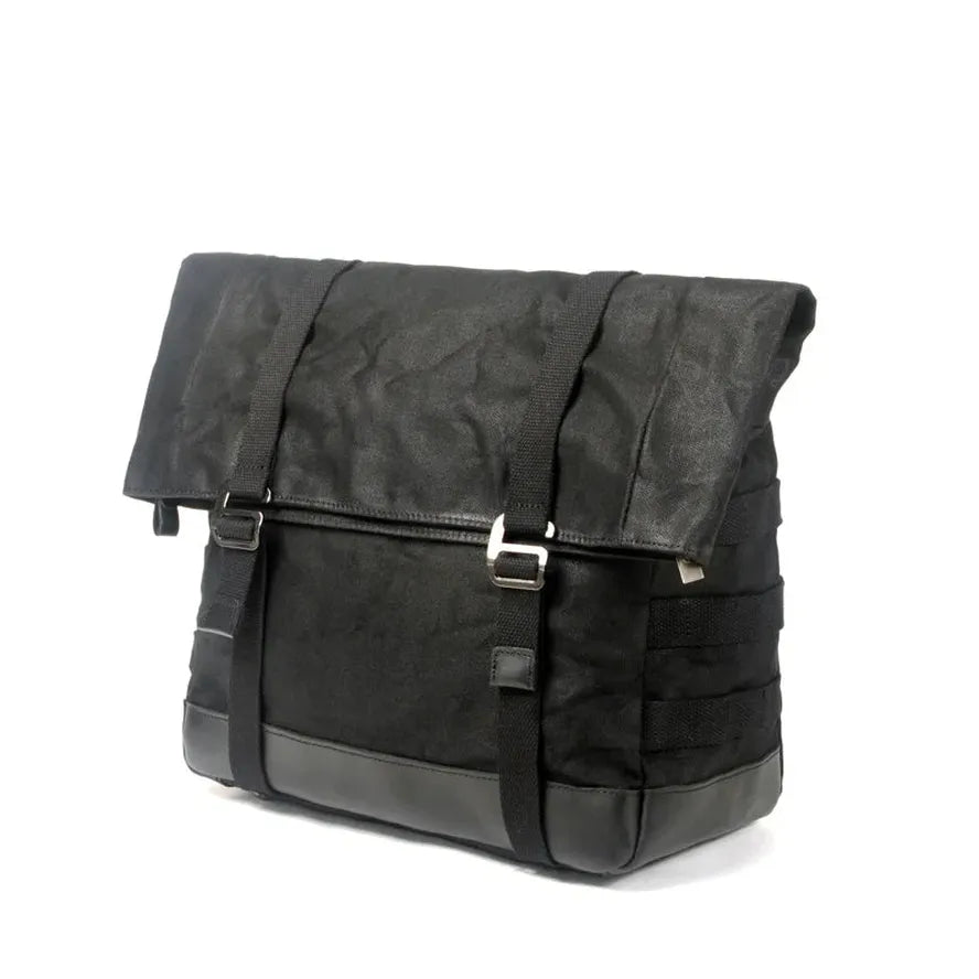 JMT-793802 Leather and Waxed Cotton Canvas Motorcycle Saddle Bags - Vintage Style Throw Over Panniers