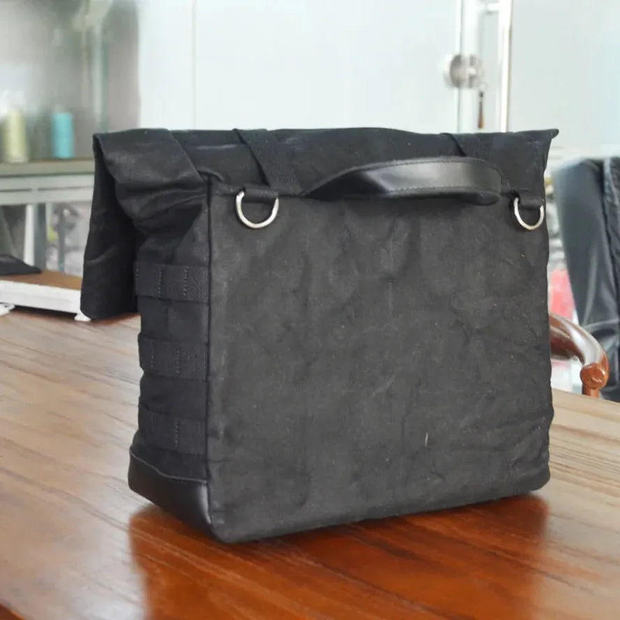 JMT-793802 Leather and Waxed Cotton Canvas Motorcycle Saddle Bags - Vintage Style Throw Over Panniers