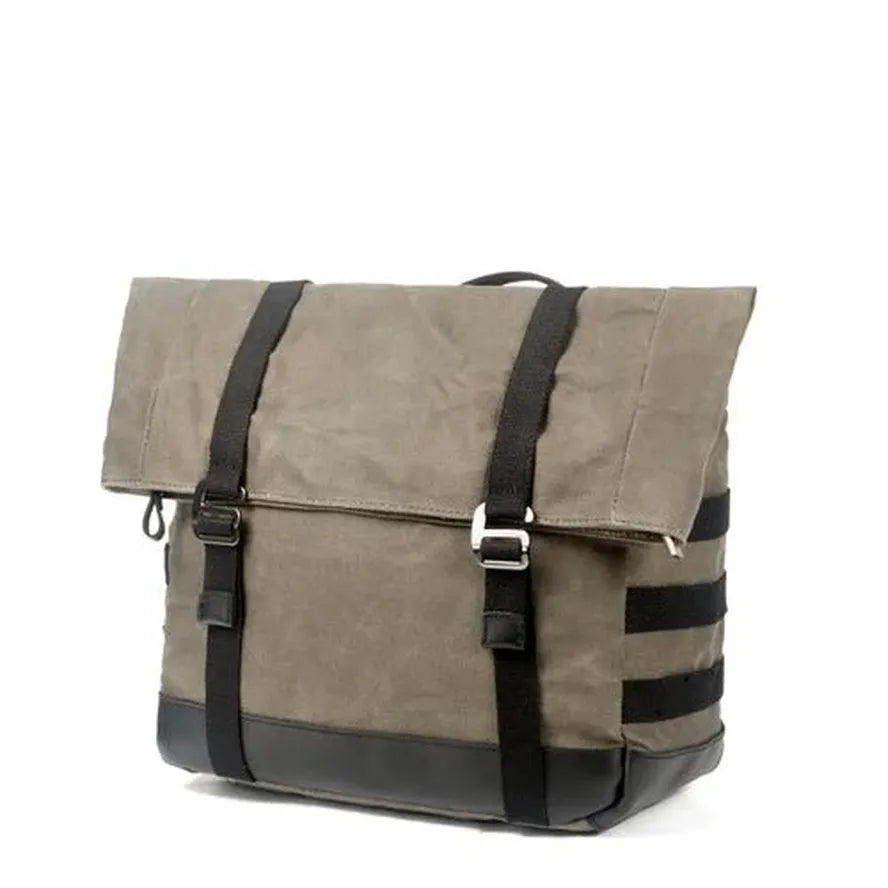 JMT-793802 Leather and Waxed Cotton Canvas Motorcycle Saddle Bags - Vintage Style Throw Over Panniers