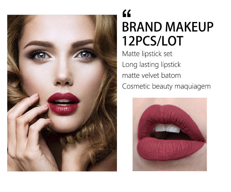 JMT-794698 12-Piece Long Lasting Matte Lipstick Set - Universal Shade Range, 5g Each
