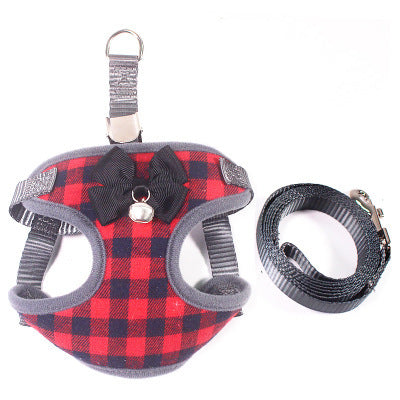 JMT-794762 Small Dog Leash with Chest Strap - Available in Red, Black, and Dark Blue Lattice, Sizes S to L
