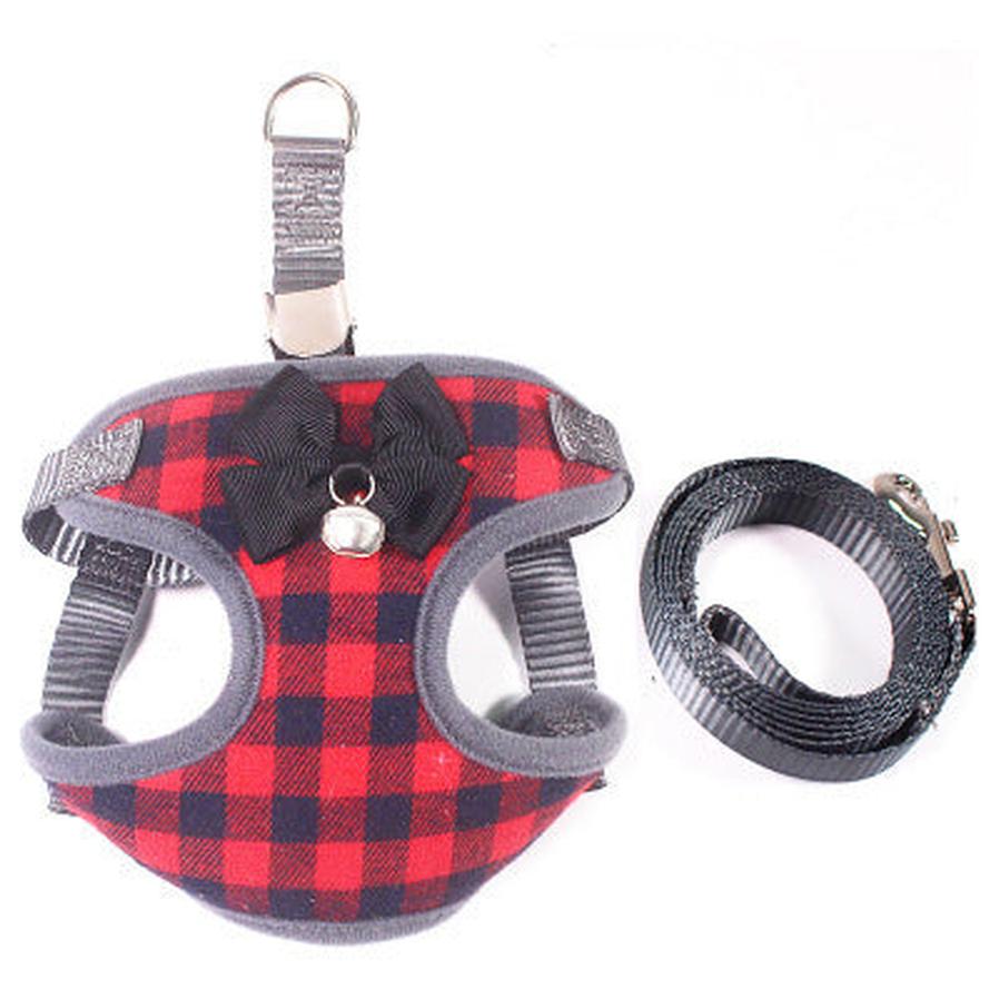 JMT-794762 Small Dog Leash with Chest Strap - Available in Red, Black, and Dark Blue Lattice, Sizes S to L