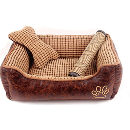 JMT-794890 Soft Suede Dog Bed with Blanket and Summer Mat - Cozy Pet Nest for Dogs