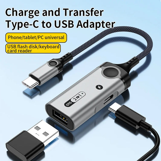 JMT-795082 2-in-1 USB to Type C Fast Charging Adapter for USB Flash Drive and Mobile Devices