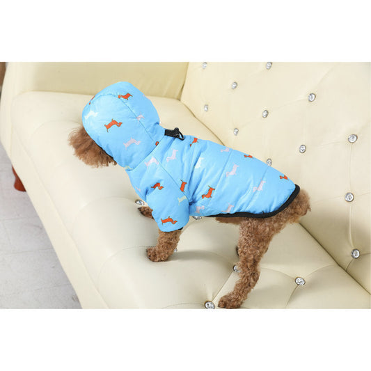JMT-795210 Puppy Pattern Cotton Two-Legged Clothing for Pets in Blue, Black, and Gray