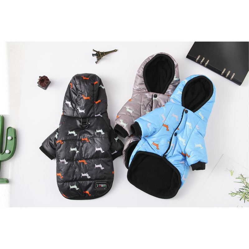 JMT-795210 Puppy Pattern Cotton Two-Legged Clothing for Pets in Blue, Black, and Gray
