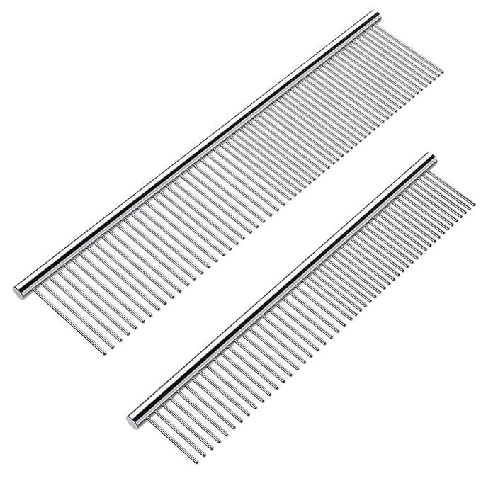 JMT-795402 Stainless Steel Pet Grooming Comb with Rounded Ends for Tangle and Knot Removal in Dogs and Cats