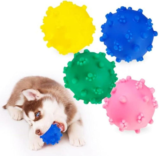 JMT-796554 Bright Color Squeaky Spike Dog Balls for Small Dogs - Teething, Fetch, and Interactive Outdoor Toys