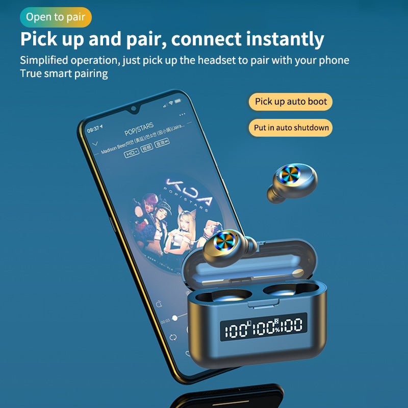 JMT-796554 Touch-Controlled In-Ear Bluetooth Headset with Battery Level Display - Black/White