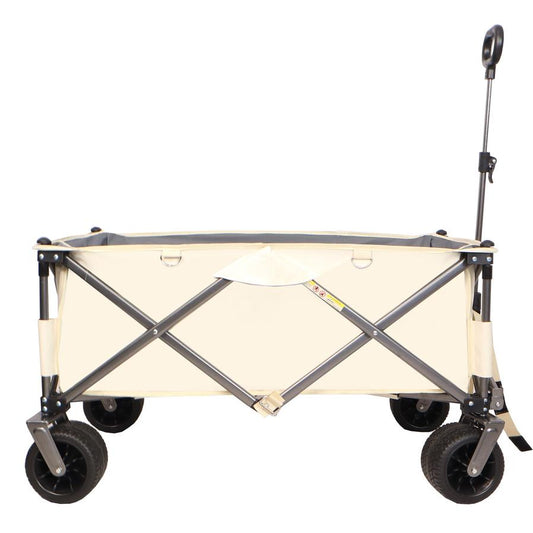 JMT-796618 Heavy-Duty Folding Beach Cart with Large Wheels, Adjustable Handles, and Drink Holders for Outdoor Activities