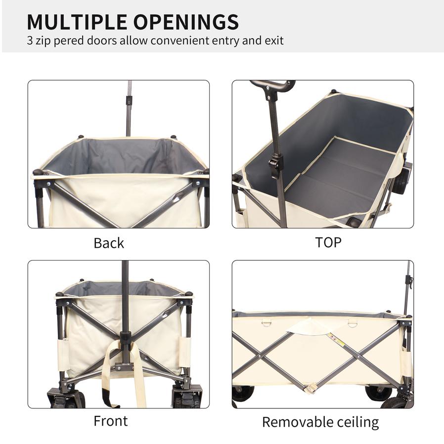 JMT-796618 Heavy-Duty Folding Beach Cart with Large Wheels, Adjustable Handles, and Drink Holders for Outdoor Activities