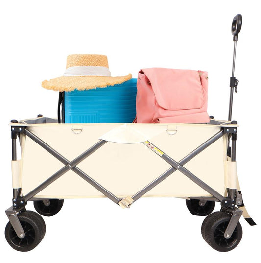 JMT-796618 Heavy-Duty Folding Beach Cart with Large Wheels, Adjustable Handles, and Drink Holders for Outdoor Activities