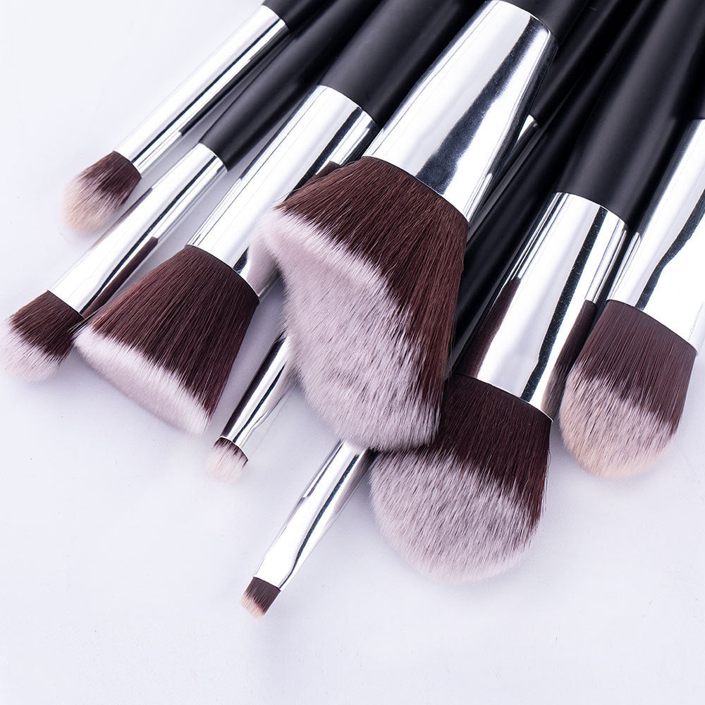 JMT-797002 10-Piece Wavy Makeup Brush Set for Loose Powder, Blush, and Eye Shadow in PU Case