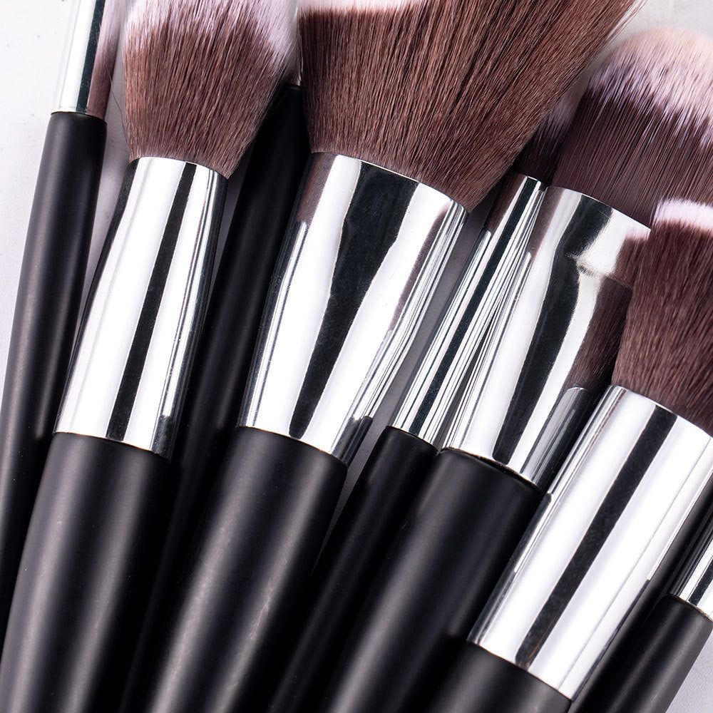 JMT-797002 10-Piece Wavy Makeup Brush Set for Loose Powder, Blush, and Eye Shadow in PU Case