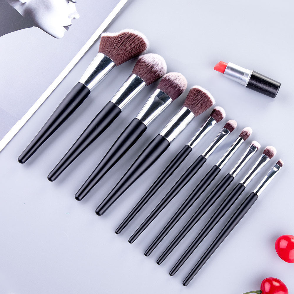 JMT-797002 10-Piece Wavy Makeup Brush Set for Loose Powder, Blush, and Eye Shadow in PU Case