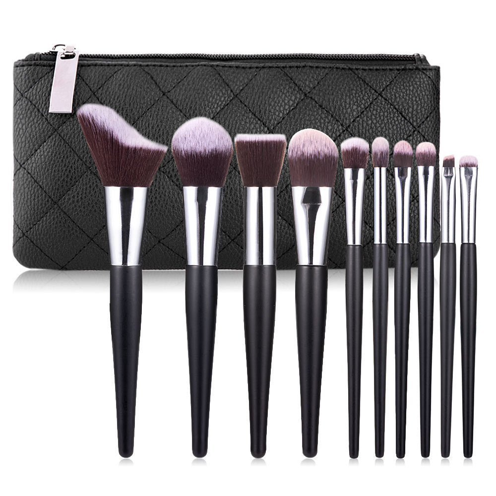 JMT-797002 10-Piece Wavy Makeup Brush Set for Loose Powder, Blush, and Eye Shadow in PU Case