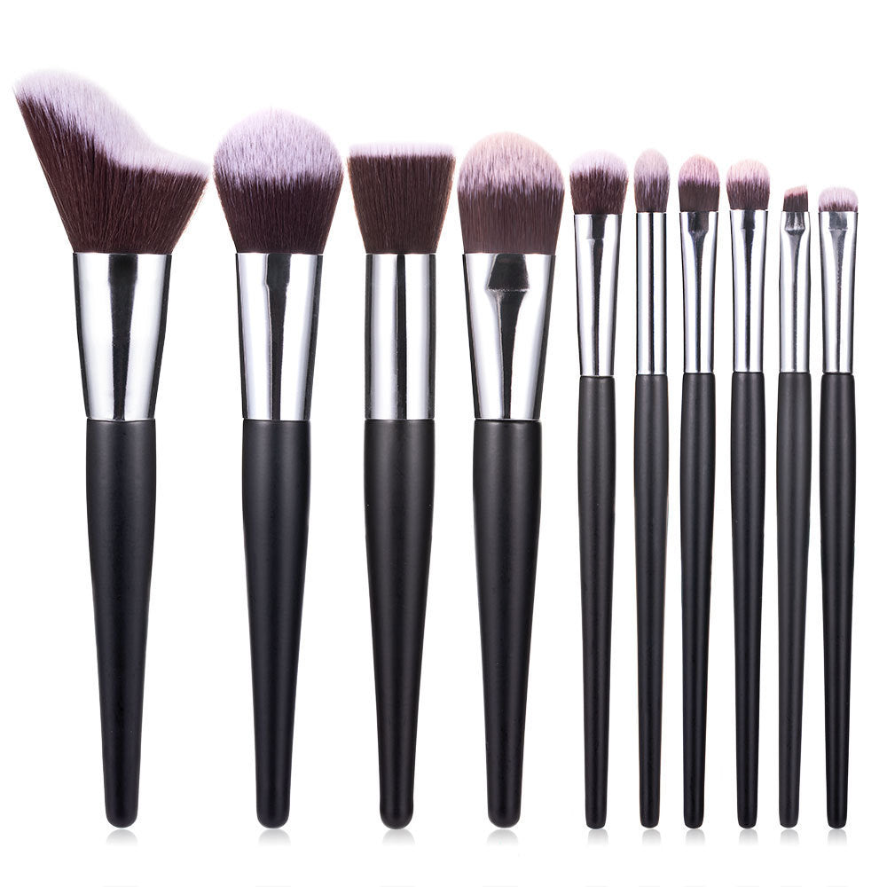 JMT-797002 10-Piece Wavy Makeup Brush Set for Loose Powder, Blush, and Eye Shadow in PU Case