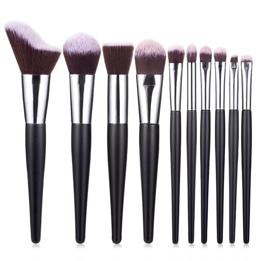 JMT-797002 10-Piece Wavy Makeup Brush Set for Loose Powder, Blush, and Eye Shadow in PU Case