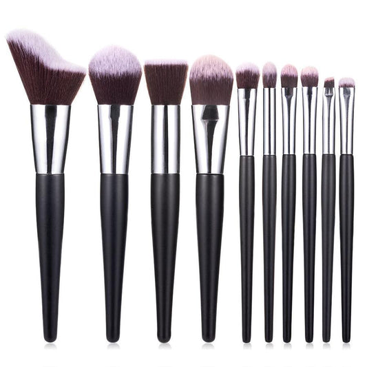 JMT-797002 10-Piece Wavy Makeup Brush Set for Loose Powder, Blush, and Eye Shadow in PU Case