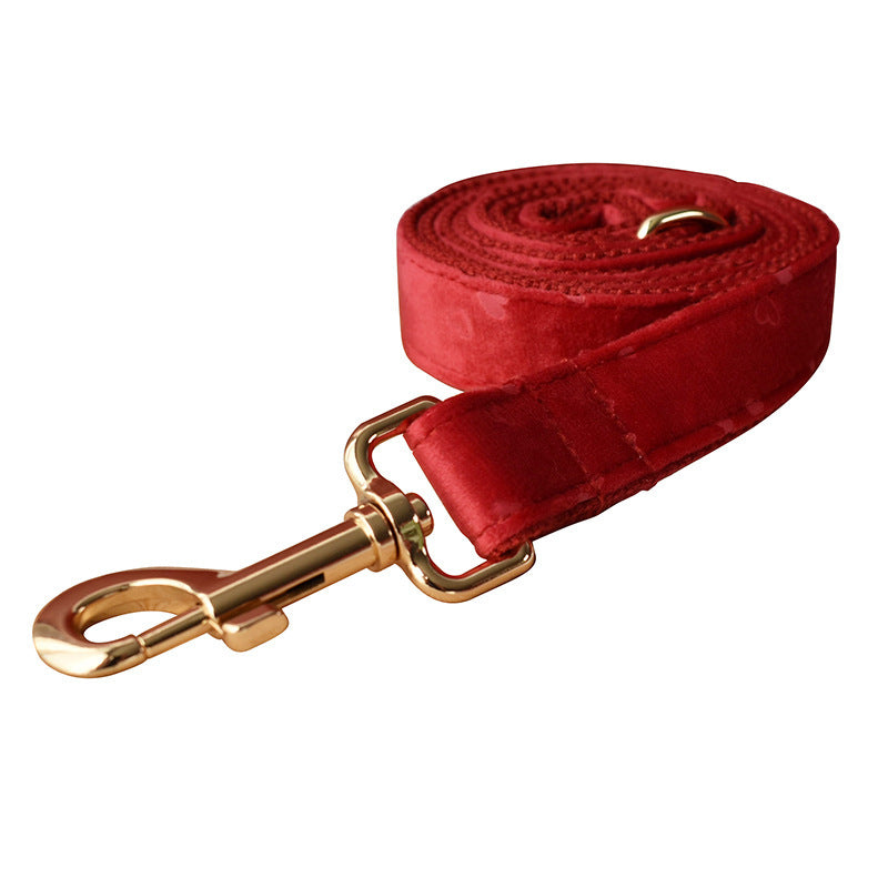 JMT-797386 Red Heart Velvet Dog Bowknot Set with Ring and Rope for Dogs, Multiple Sizes Available