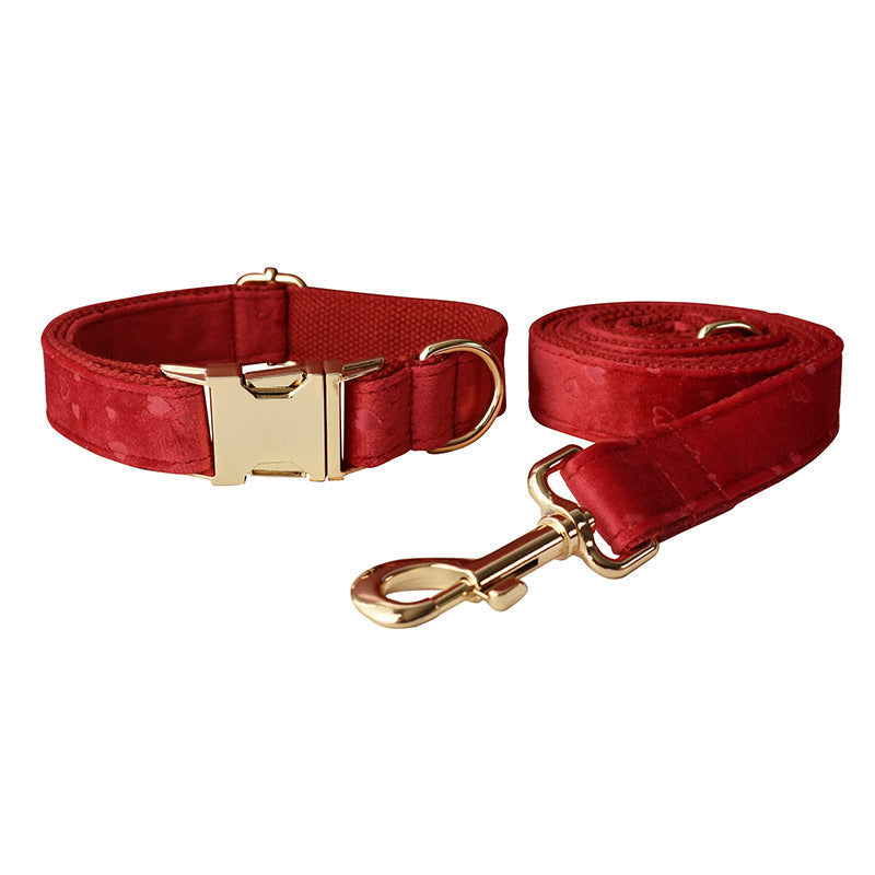 JMT-797386 Red Heart Velvet Dog Bowknot Set with Ring and Rope for Dogs, Multiple Sizes Available