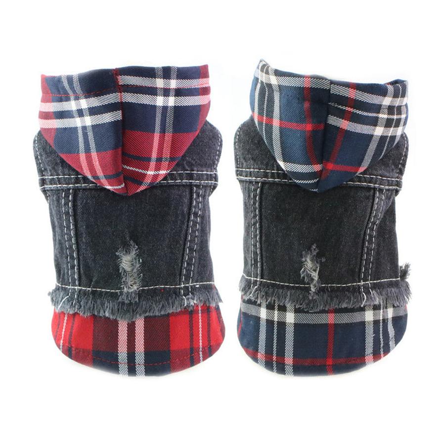 JMT-797642 Denim Vest Dress for Dogs - Casual Red and Blue Plaid Options in Various Sizes
