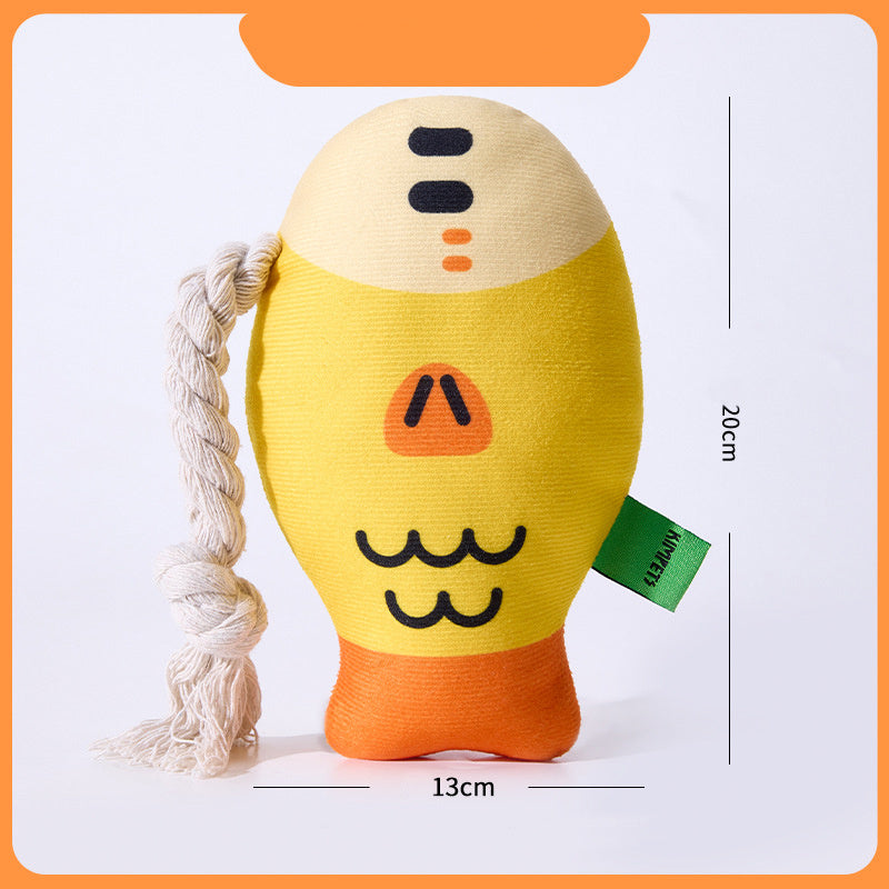 JMT-798026 Interactive Plush Chew Toy for Dogs - Squeaky Wear-Resistant Puffhead Fish Teeth Cleaning Toy