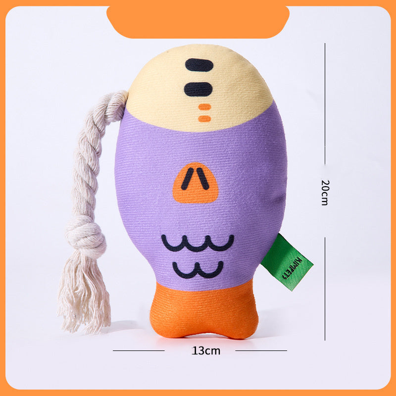 JMT-798026 Interactive Plush Chew Toy for Dogs - Squeaky Wear-Resistant Puffhead Fish Teeth Cleaning Toy