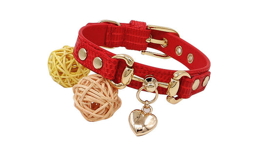 JMT-798538 Double Buckle Leather Pet Collar - Lizard Pattern in Wine Red, Red, or Green, Adjustable Sizes XS-XL