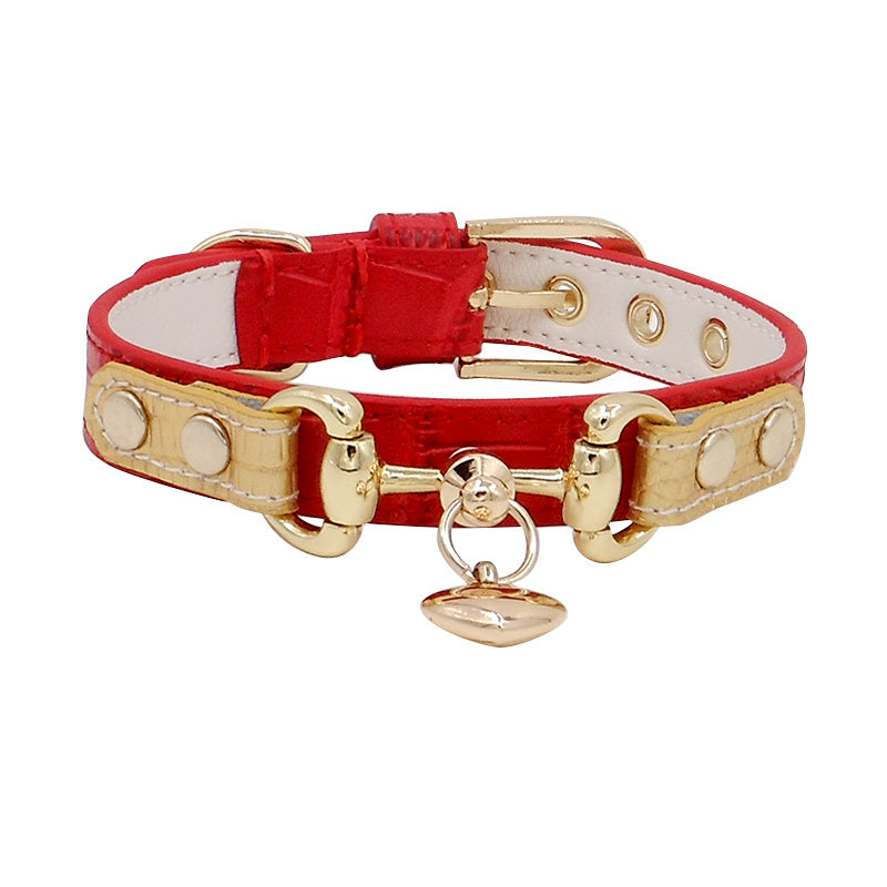 JMT-798538 Double Buckle Leather Pet Collar - Lizard Pattern in Wine Red, Red, or Green, Adjustable Sizes XS-XL