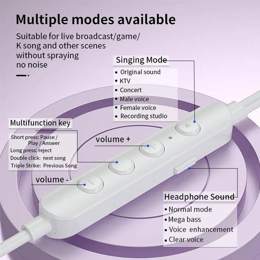 JMT-798538 Voice Changing Microphone for Live Broadcasting and K-Songs - Wired In-Ear Headphones for Singing and Gaming