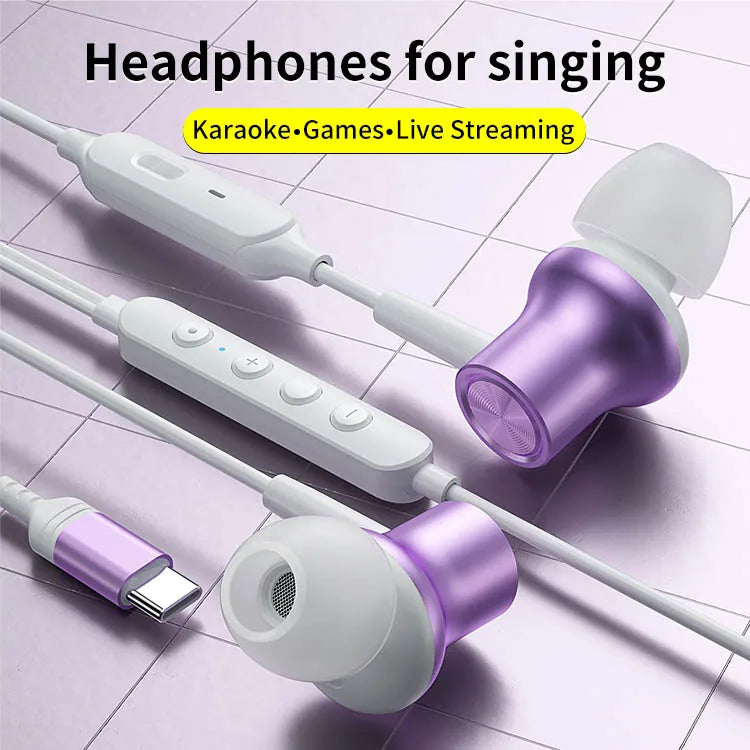 JMT-798538 Voice Changing Microphone for Live Broadcasting and K-Songs - Wired In-Ear Headphones for Singing and Gaming