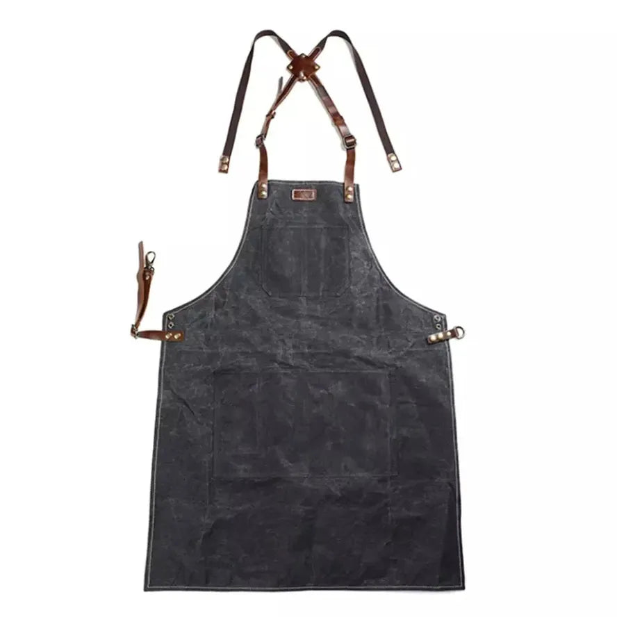 JMT-798922 Oil Wax Canvas and Leather Garden Apron for Outdoor Work and Barbecue