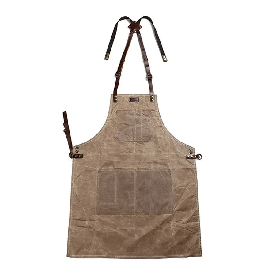 JMT-798922 Oil Wax Canvas and Leather Garden Apron for Outdoor Work and Barbecue