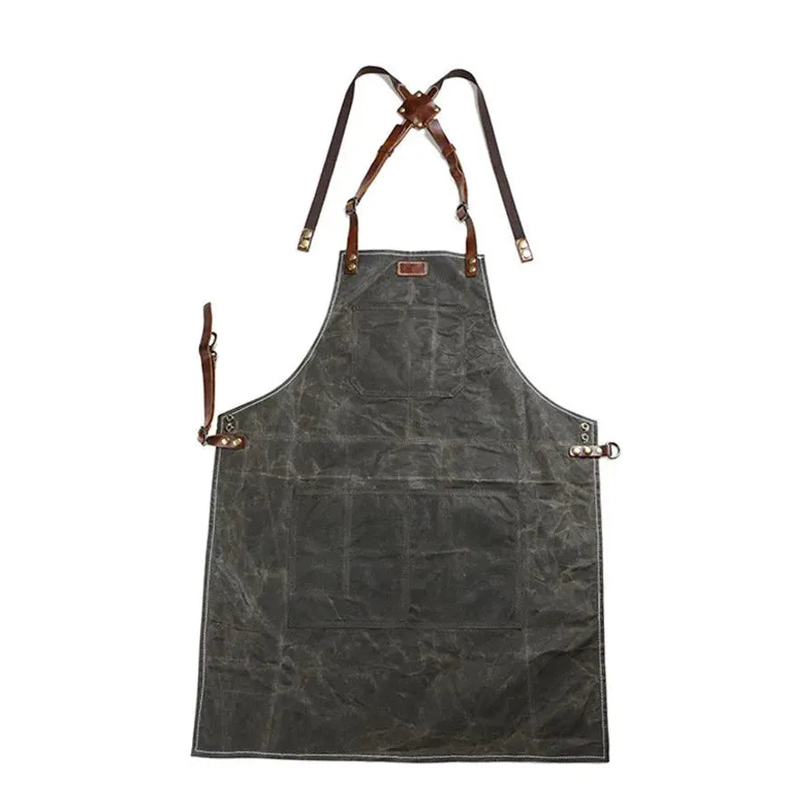 JMT-798922 Oil Wax Canvas and Leather Garden Apron for Outdoor Work and Barbecue