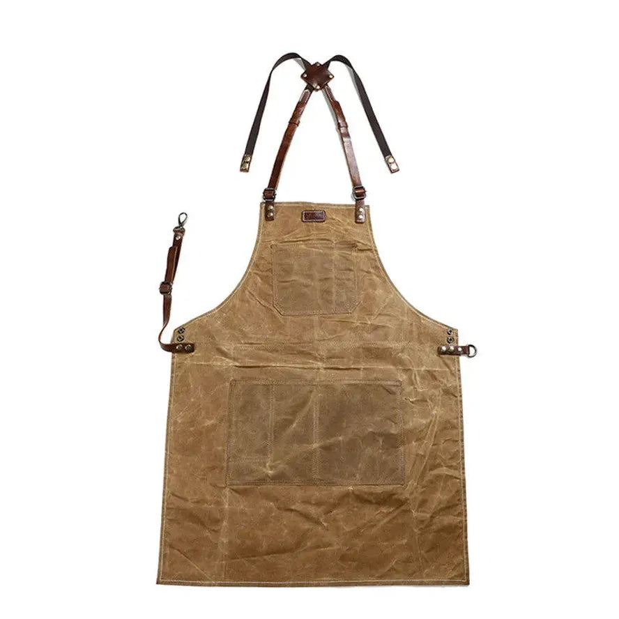 JMT-798922 Oil Wax Canvas and Leather Garden Apron for Outdoor Work and Barbecue