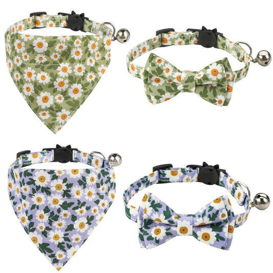 JMT-799690 Floral Cotton Cat Collar with Detachable Bow and Bell - Multiple Colors Available